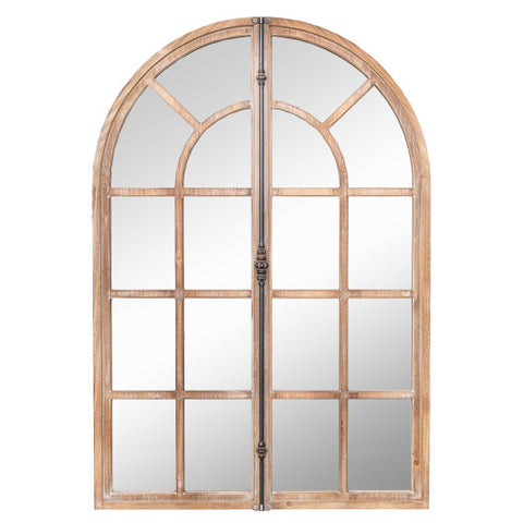 Arched Window Pane Farmhouse Wall Mounted Decorative Mirror-Nature