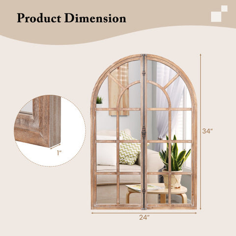 Arched Window Pane Farmhouse Wall Mounted Decorative Mirror-Nature