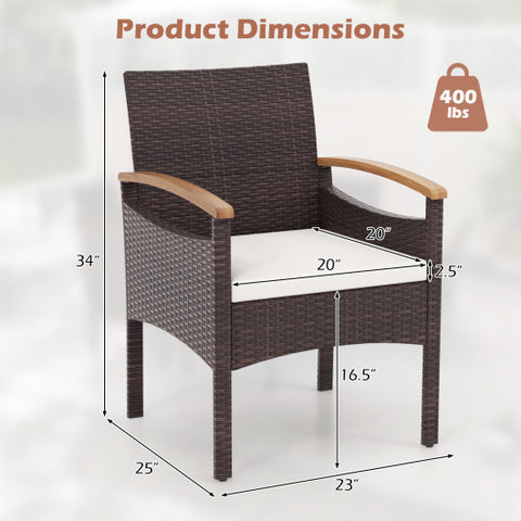 Patio Dining Chairs Set of 2/4 with Acacia Wood Armrest and Heavy Duty Metal Frame-4 Pieces