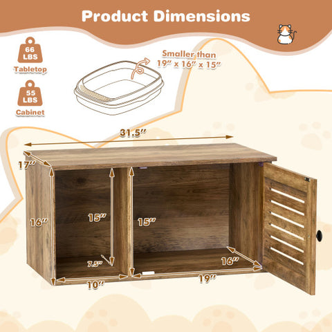 Cat Litter Box Enclosure with Louvered Door and Open Compartment