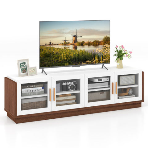 Large TV Stand for TVs up to 75 Inch with 4 Tempered Glass Doors for Living Room-White