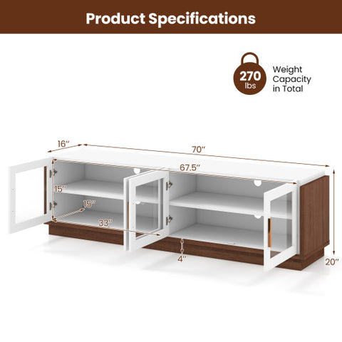 Large TV Stand for TVs up to 75 Inch with 4 Tempered Glass Doors for Living Room-White