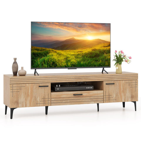 TV Stand with 2 Cabinets and Storage Drawer for 65 Inches TVs-Oak