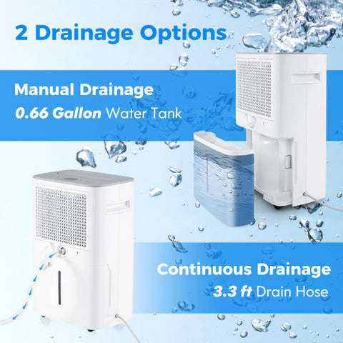 Dehumidifier with Auto Drain or Manual Drainage for Home Basement-White