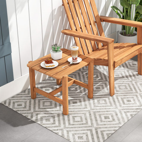 Patio Teak Wood Side Table with Slatted Tabletop for Yard