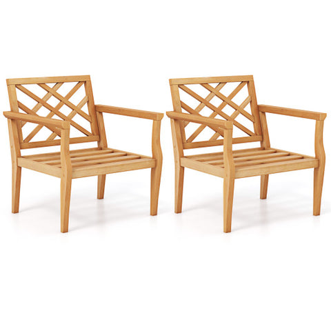 Teak Wood Slatted Patio Chair Armchair with Cozy Backrest and Armrests