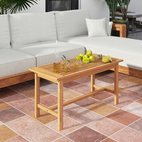 Patio Coffee Table 36 Inch Rectangular Outside Side Table with Slatted Tabletop