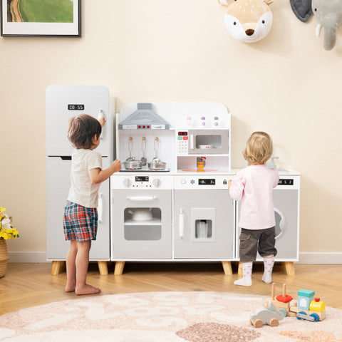 Kids Kitchen Playset 3-in-1 with Refrigerator and Washing Machine-Gray