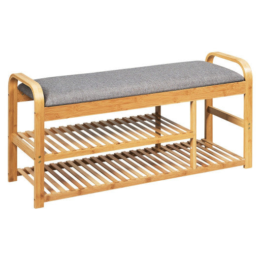 3-Tier Bamboo Shoe Rack Bench with Cushion-Natural