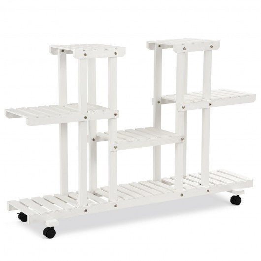 4-Tier Wood Casters Rolling Shelf Plant Stand