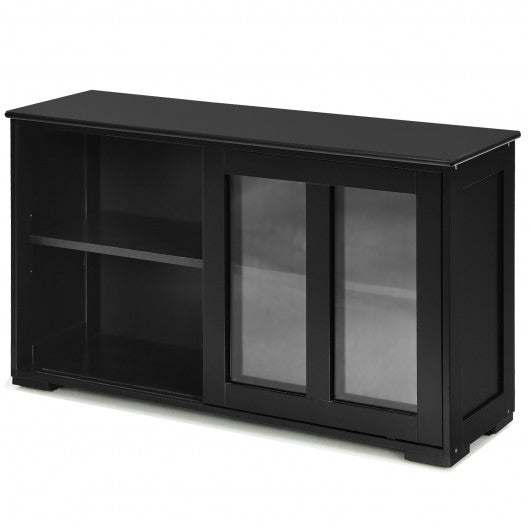 Kitchen Storage Cabinet with Glass Sliding Door