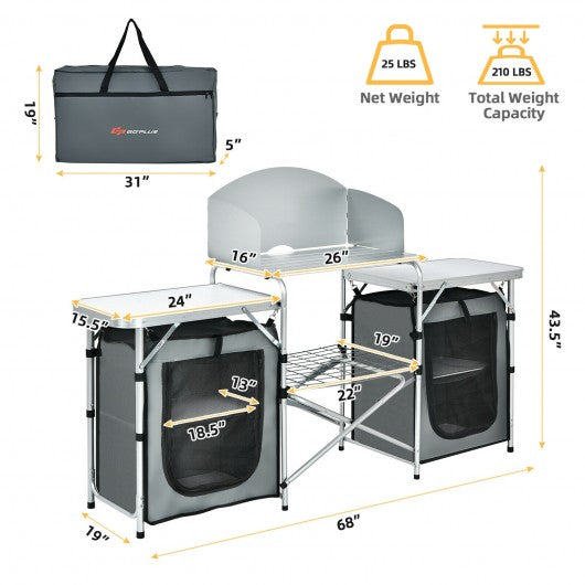 Folding Camping Table with Storage Organizer-Gray