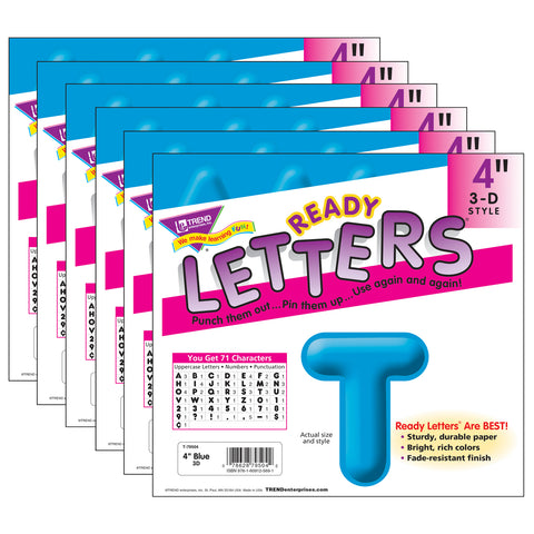 Blue 4" 3-D Uppercase Ready Letters®, 6 Packs