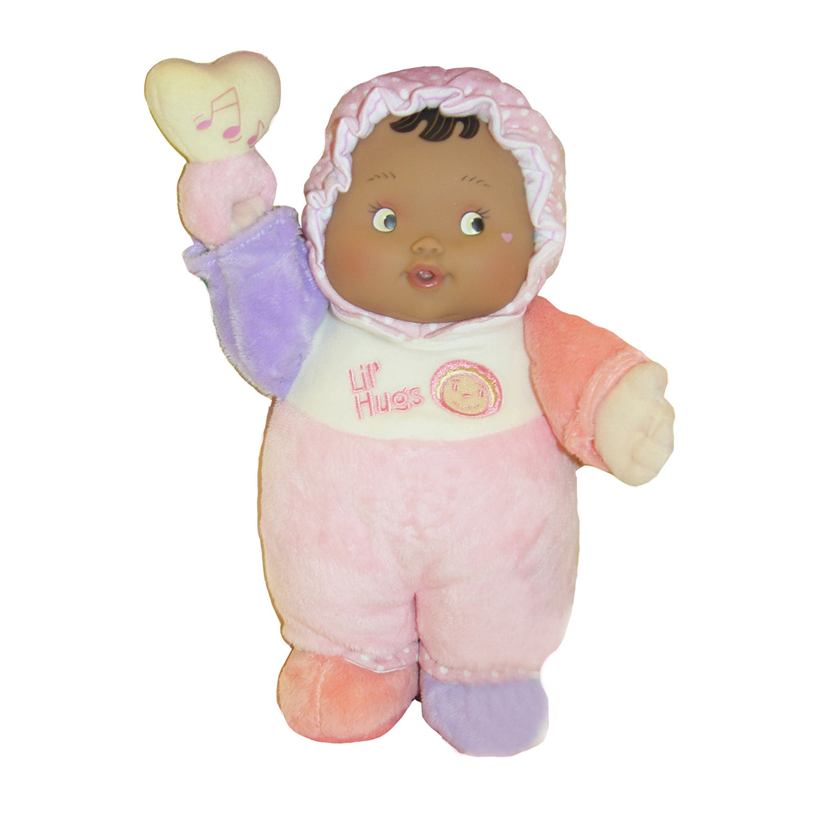 Lil' Hugs Baby's First Soft Doll, Vinyl Face, Pastel Outfits with Rattle, 12" Hispanic