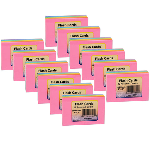 Bright Flash Cards, 2" x 3", 100 Per Pack, 12 Packs