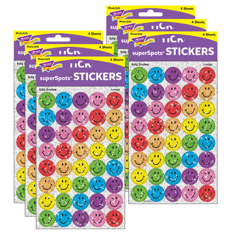 Silly Smiles superSpots® Stickers-Sparkle, 160 Per Pack, 6 Packs