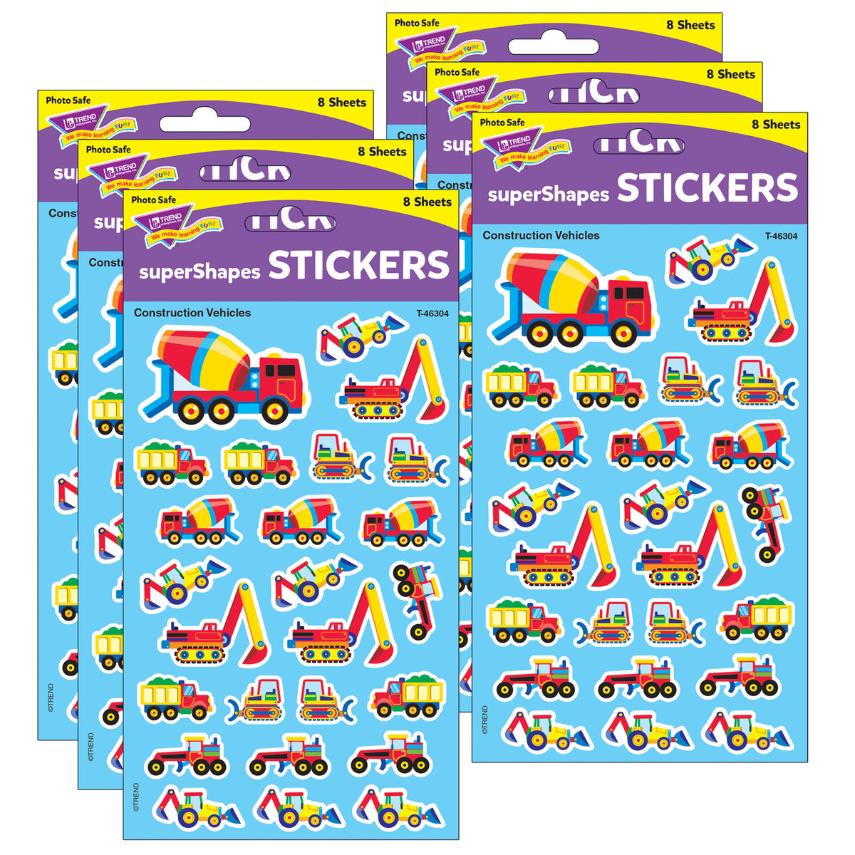 Construction Vehicles superShapes Stickers-Large, 200 Per Pack, 6 Packs