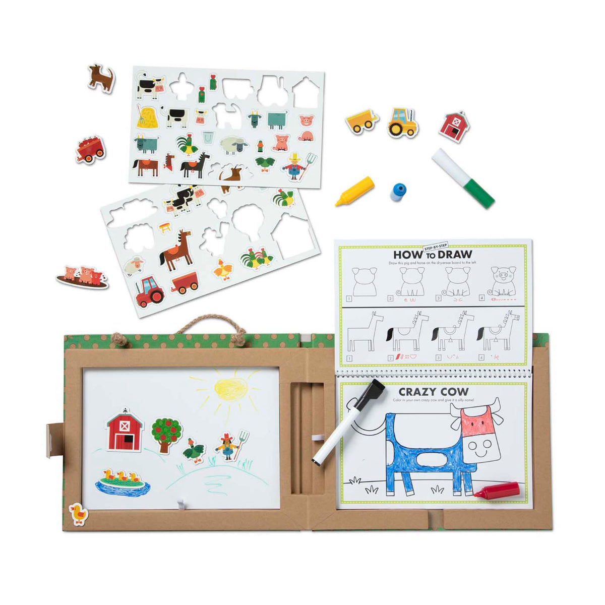 Natural Play: Play, Draw, Create Reusable Drawing & Magnet Kit - Farm