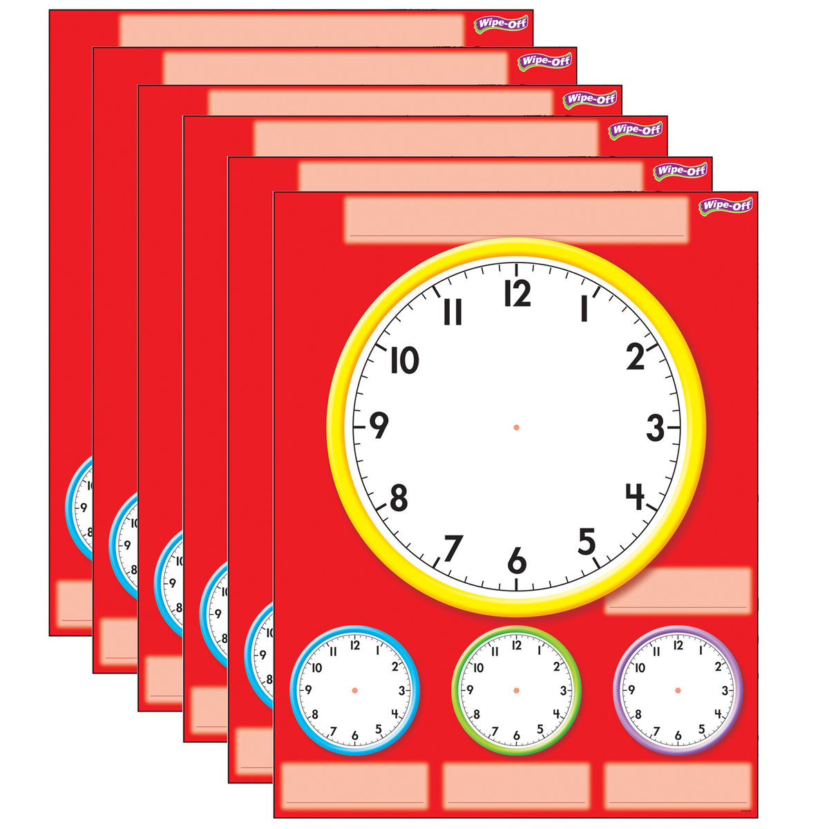 Clocks Wipe-Off® Chart, 17" x 22", Pack of 6