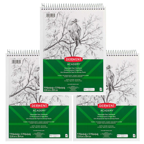 Derwent Academy™ Wirebound Sketchbook, 9" x 12", 70 Sheets, Pack of 3