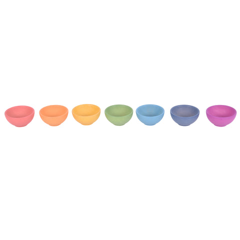 Rainbow Wooden Bowls - Set of 7 Colors - For Ages 10m+ - Loose Parts Wooden Toy for Babies and Toddlers