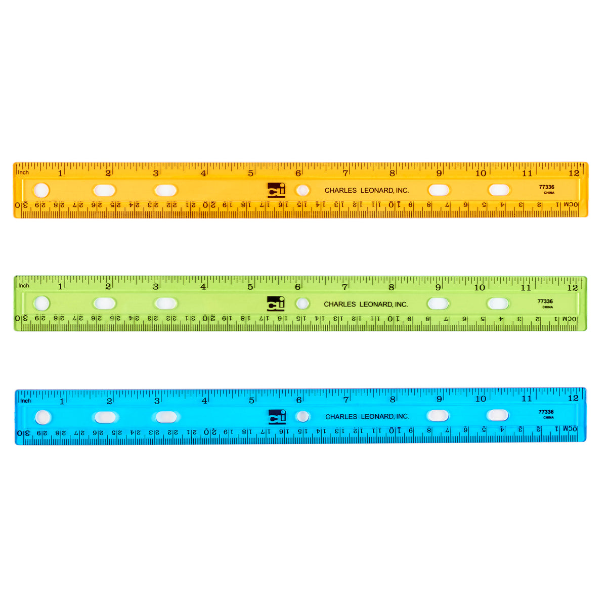 Plastic Ruler, 12", Translucent, Assorted Colors, Pack of 48