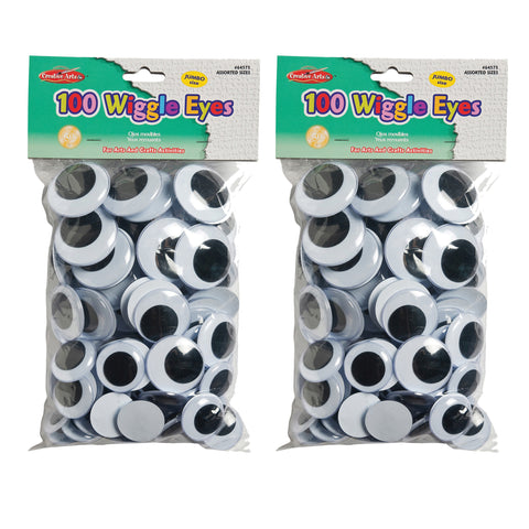 Wiggle Eyes, Jumbo Round, Assorted Sizes, Black, 100 Per Pack, 2 Packs