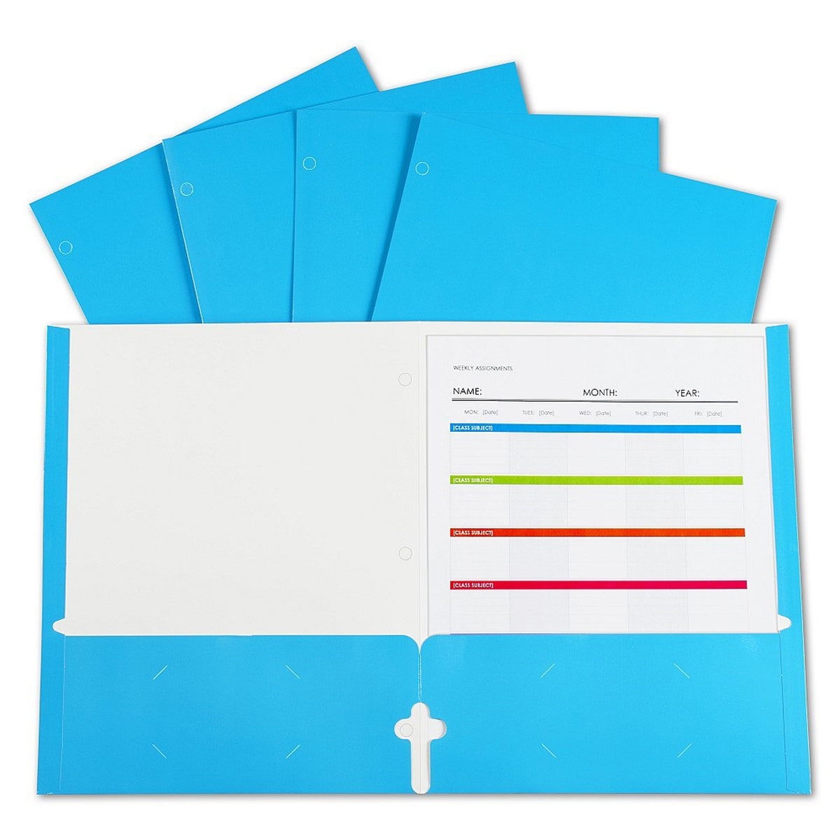 2-Pocket Laminated Paper Portfolios with 3-Hole Punch, Blue, Box of 25