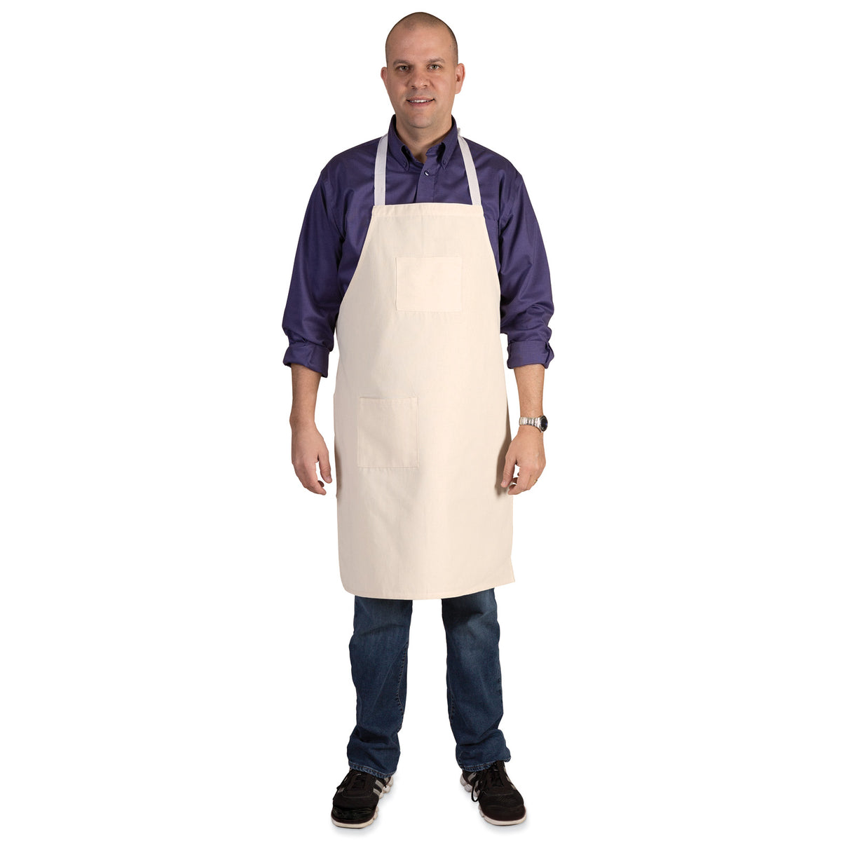 Full Length Adult Cotton Apron, Tan, 34" x 24", 1 Piece