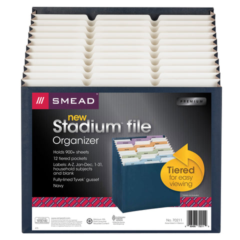 Stadium® File, Blank Labels, 12 Pockets, Letter Size, Navy