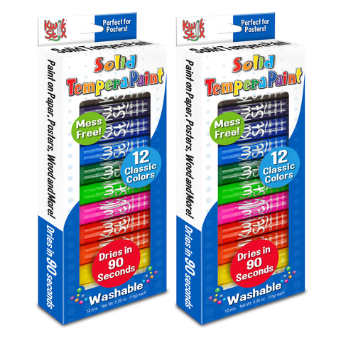 Solid Tempera Paint Sticks, Classic Colors, 12 Per Pack, 2 Packs