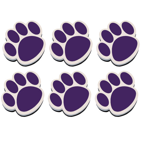 Magnetic Whiteboard Eraser, Purple Paw, Pack of 6