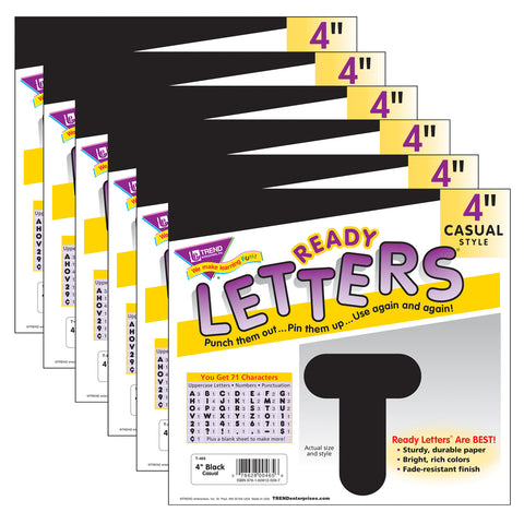 Black 4" Casual Uppercase Ready Letters®, 6 Packs