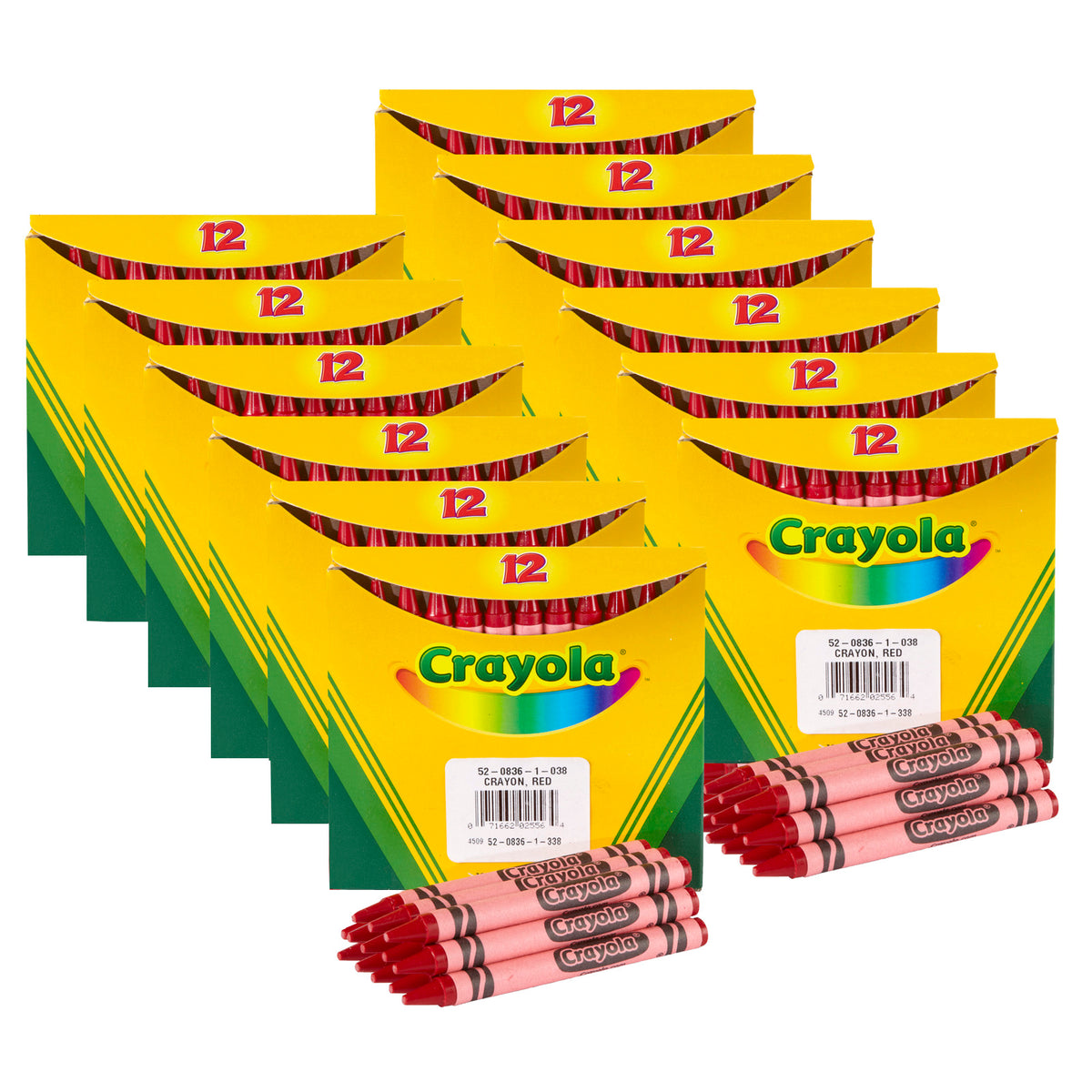 Bulk Crayons, Red, Regular Size, 12 Per Box, 12 Boxes