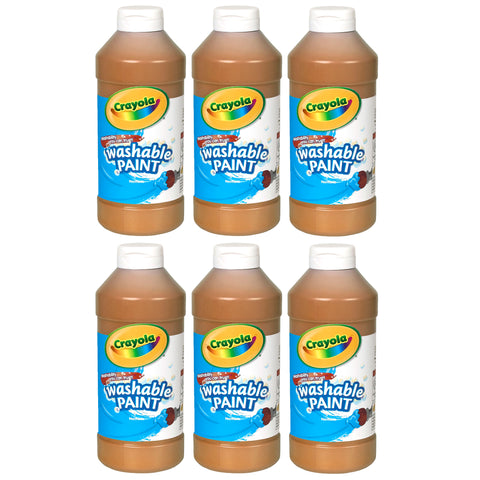 Washable Paint, Brown, 16 oz. Bottles, Pack of 6