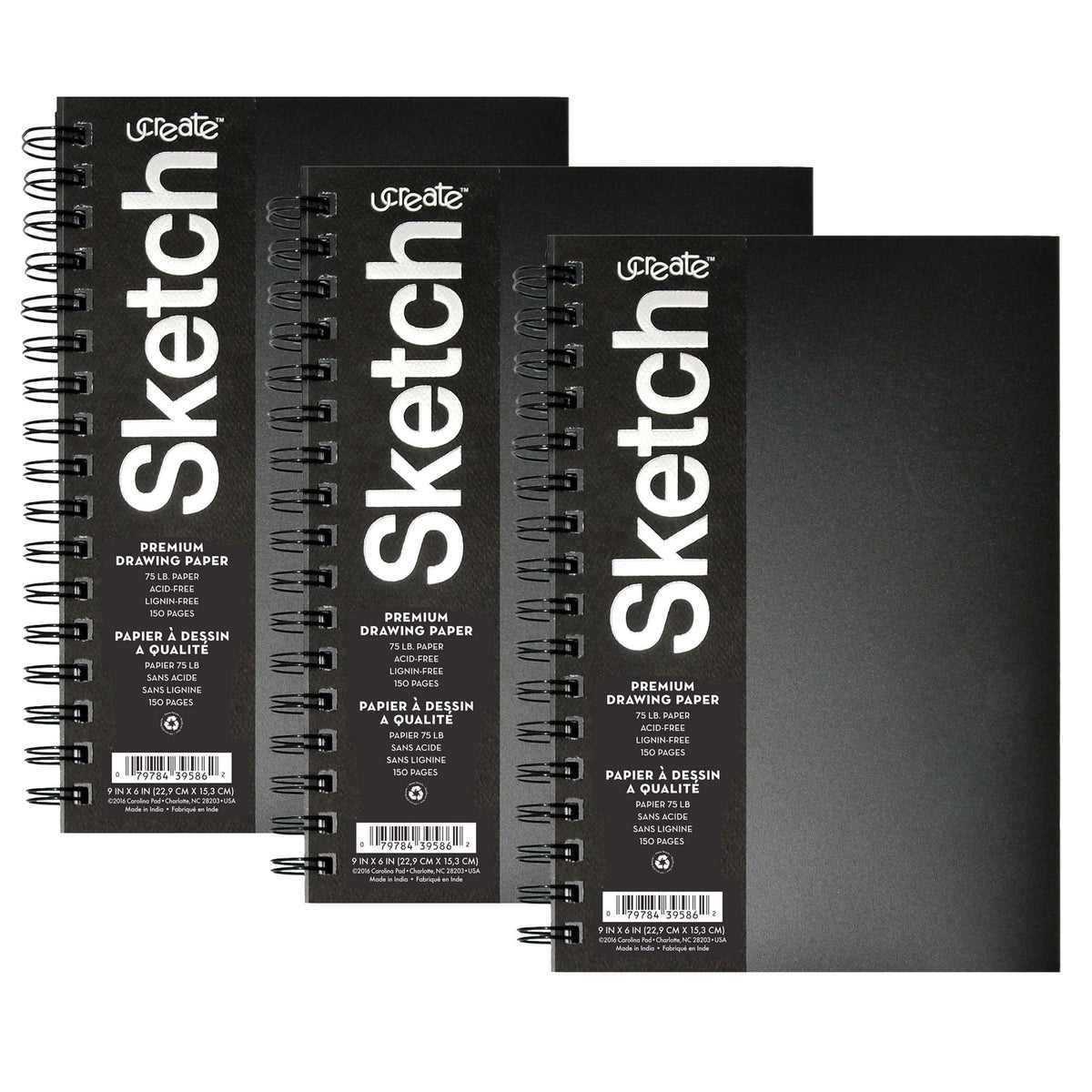 Poly Cover Sketch Book, Heavyweight, 9" x 6", 75 Sheets, Pack of 3