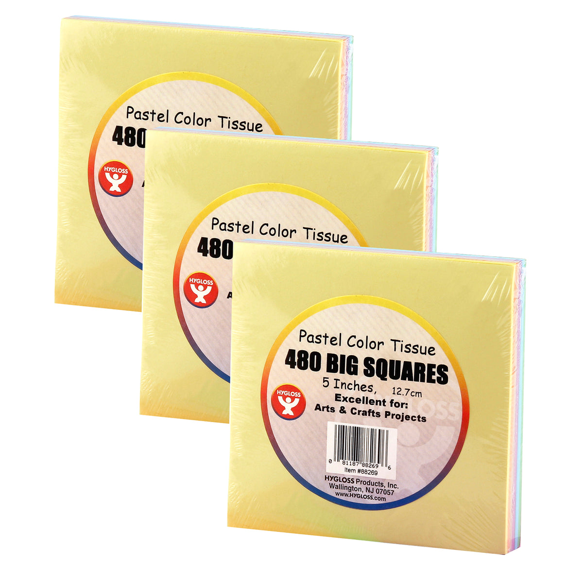 5" Tissue Squares, Pastel Colors, 480 Per Pack, 3 Packs