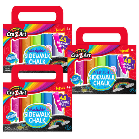 Washable Triangle Sidewalk Chalk, 48 Per Pack, 3 Packs