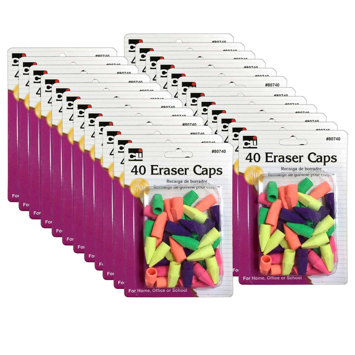 Pencil Eraser Caps, Assorted Colors, 40 Per Pack, 24 Packs