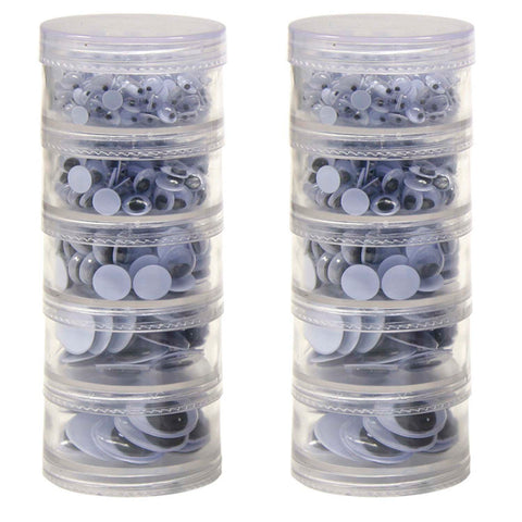 Wiggle Eyes Storage Stacker, Black, Round & Oval Shapes, Assorted Sizes, 560 Per Pack, 2 Packs