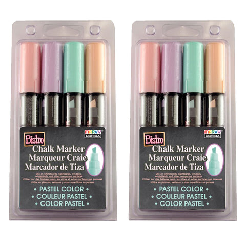 Bistro Chalk Markers, Chisel Tip 4-Color Set, Blush Pink, Peppermint, Pastel Peach, Pale Violet, 2 Sets