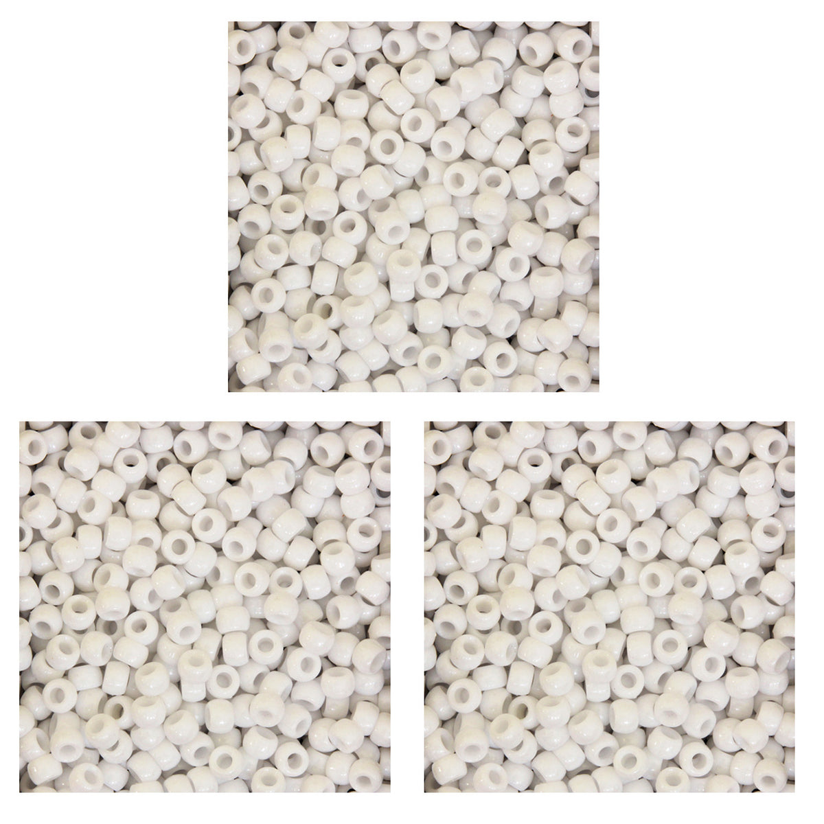 Pony Beads, White, 6 mm x 9 mm, 1000 Per Pack, 3 Packs