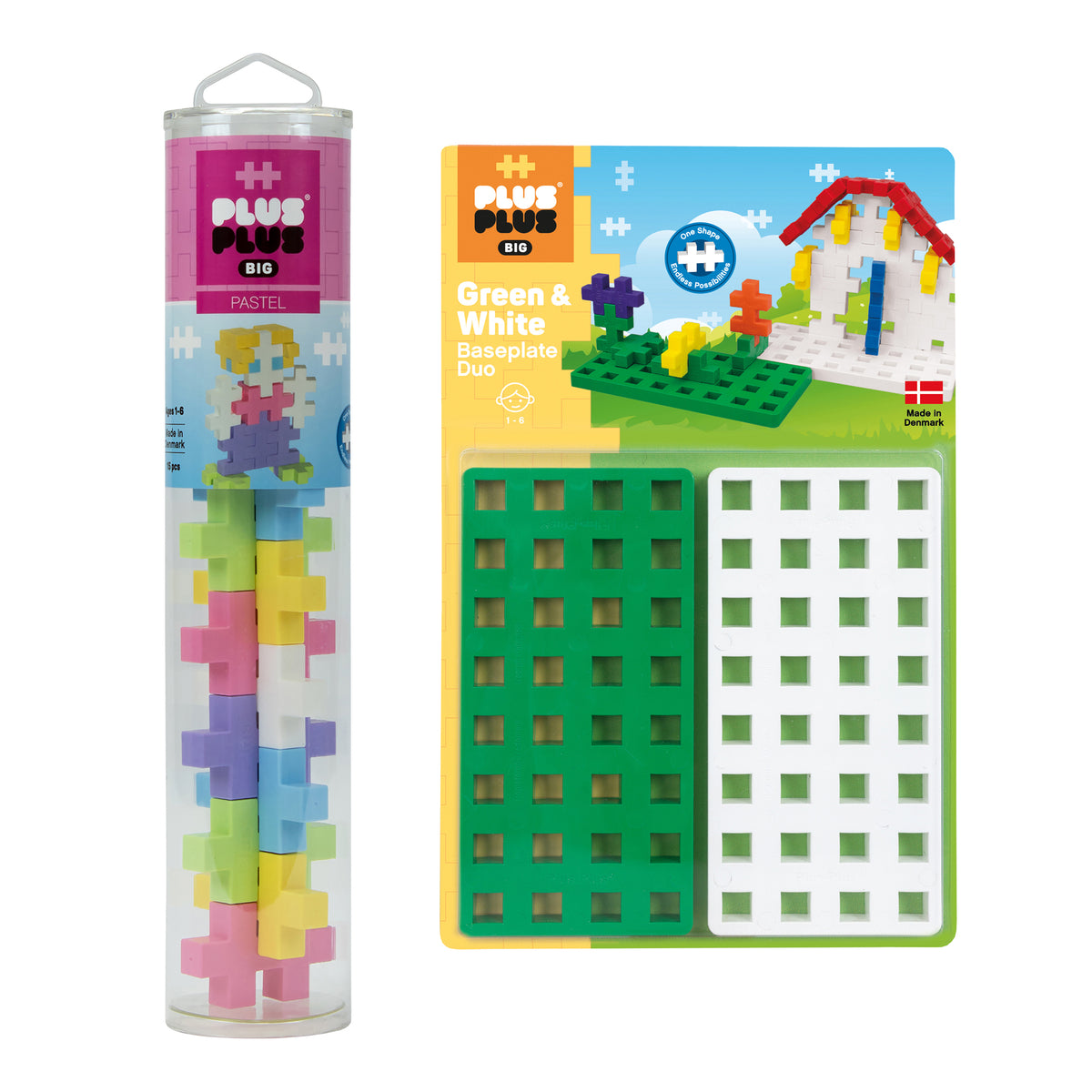 Plus-Plus® BIG 15-Piece Pastel Mix Tube & Baseplate Bundle