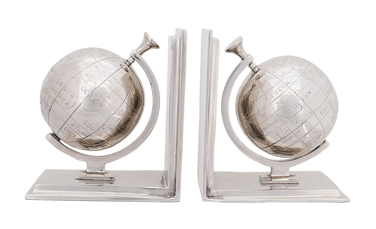 4.5" x 6.75" x 7.75" Alum Globe Bookend Set Of Two