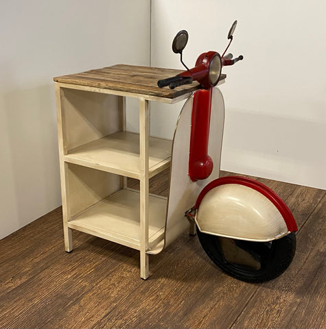 Rustic Red and Vanilla Scooter Cabinet