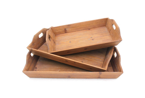 16.5 x 24.25 x 3.75 Brown Country Cottage Wooden - Serving Tray 3pcs