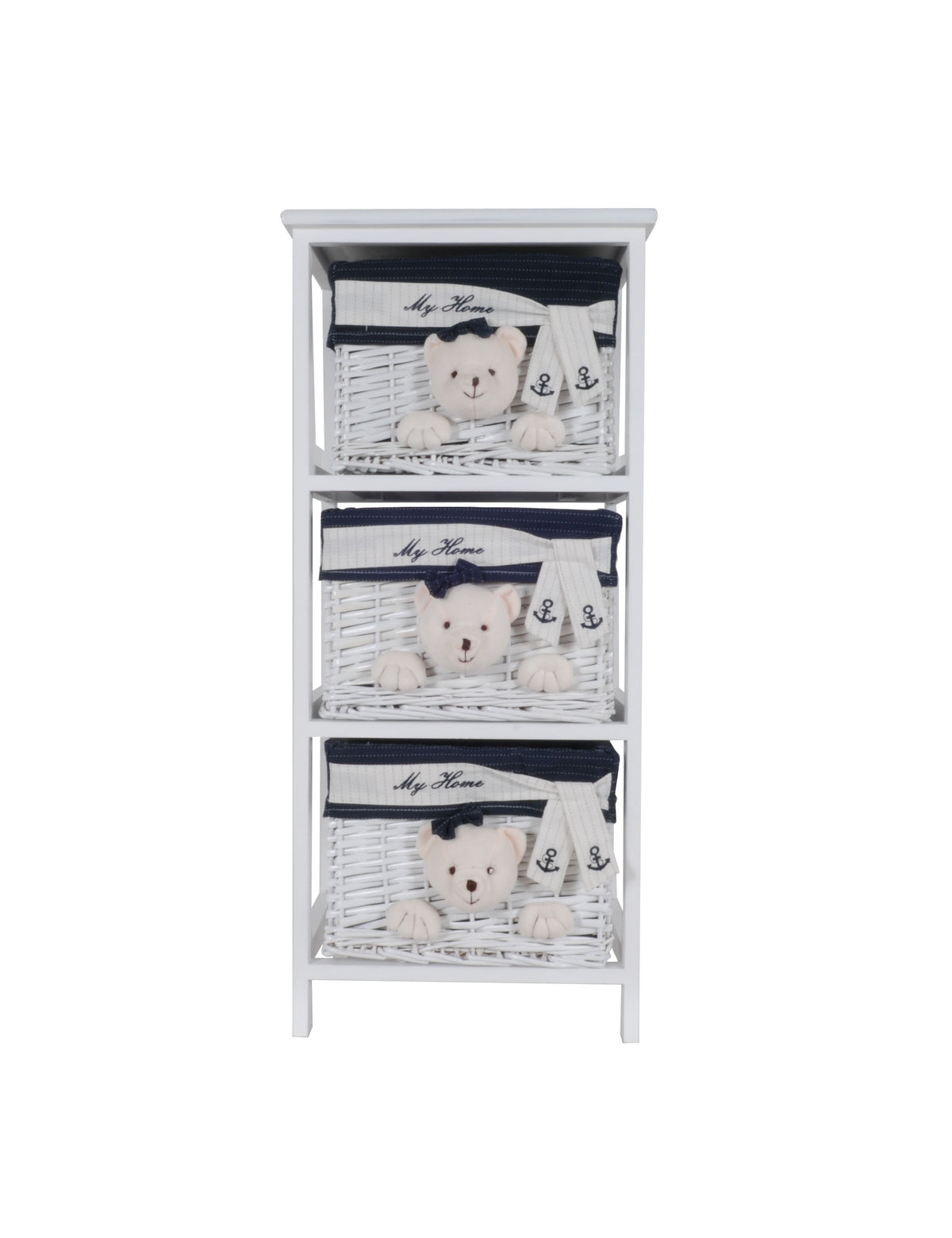 12.5" x 16" x 35.5" White Blue Portable 3 Drawers