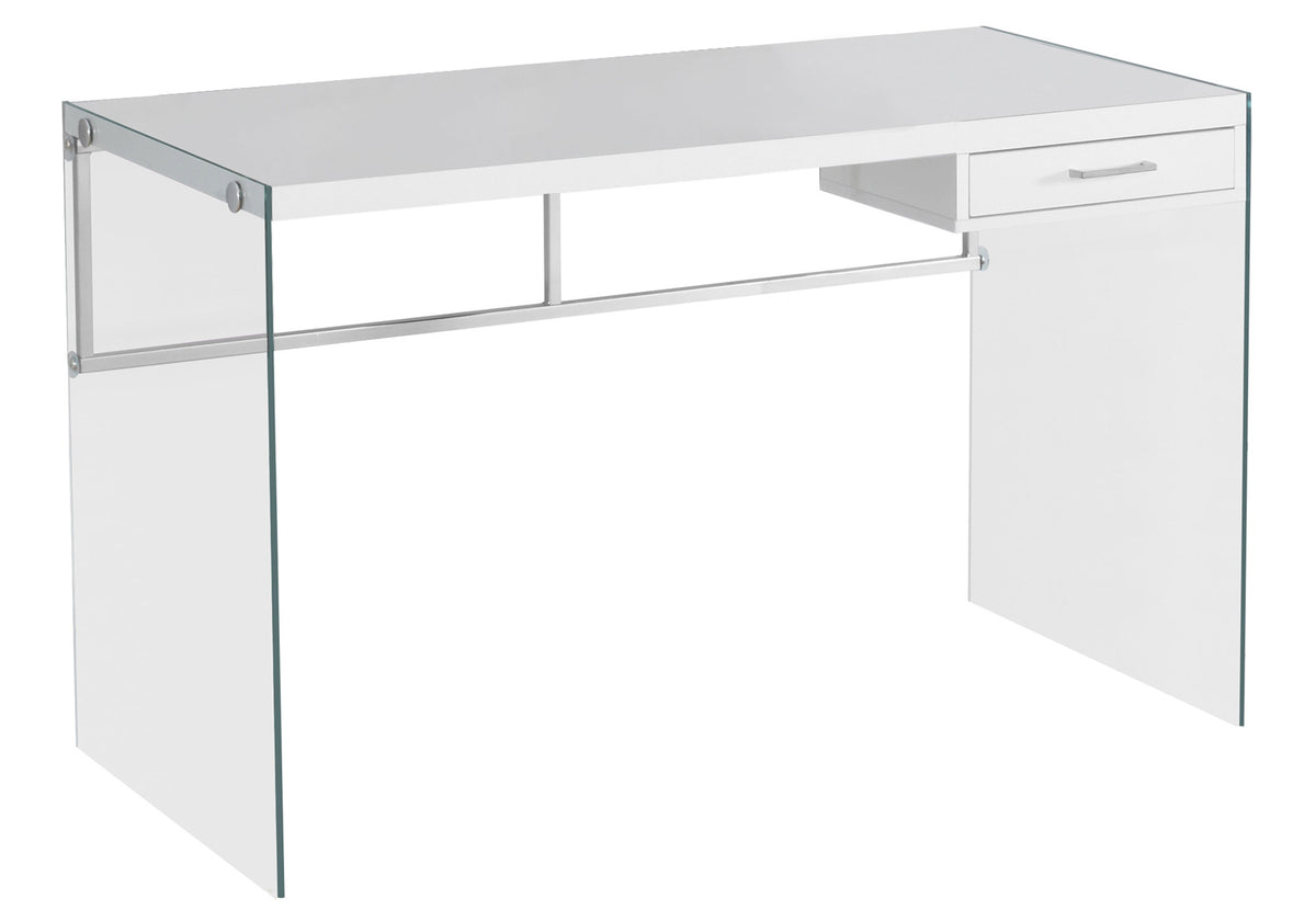 23.75" x 48" x 30" White Clear Particle Board Glass Metal Tempered Glass Computer Desk