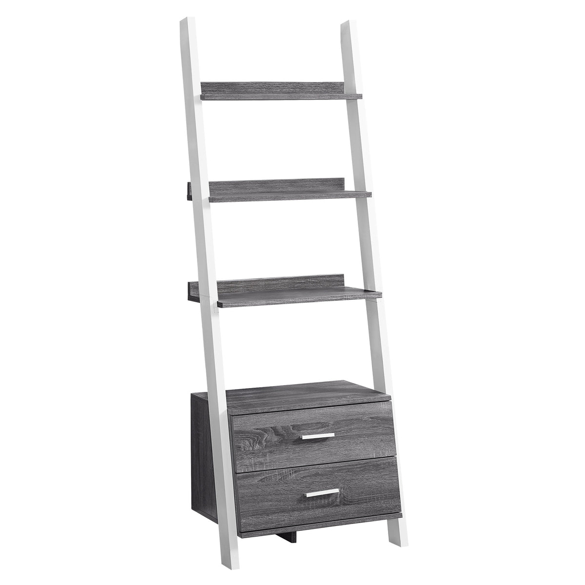 16.75" x 25.5" x 69" Grey White Particle Board Hollow Core Bookcase with 2 Storage Drawers