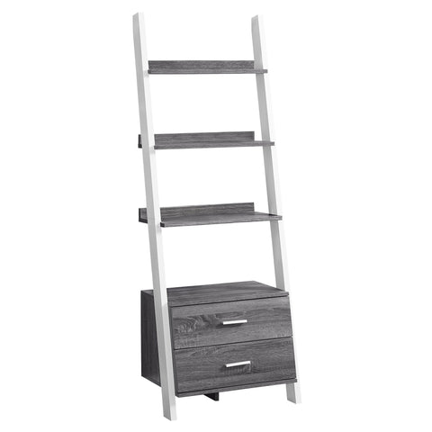 16.75" x 25.5" x 69" Grey White Particle Board Hollow Core Bookcase with 2 Storage Drawers